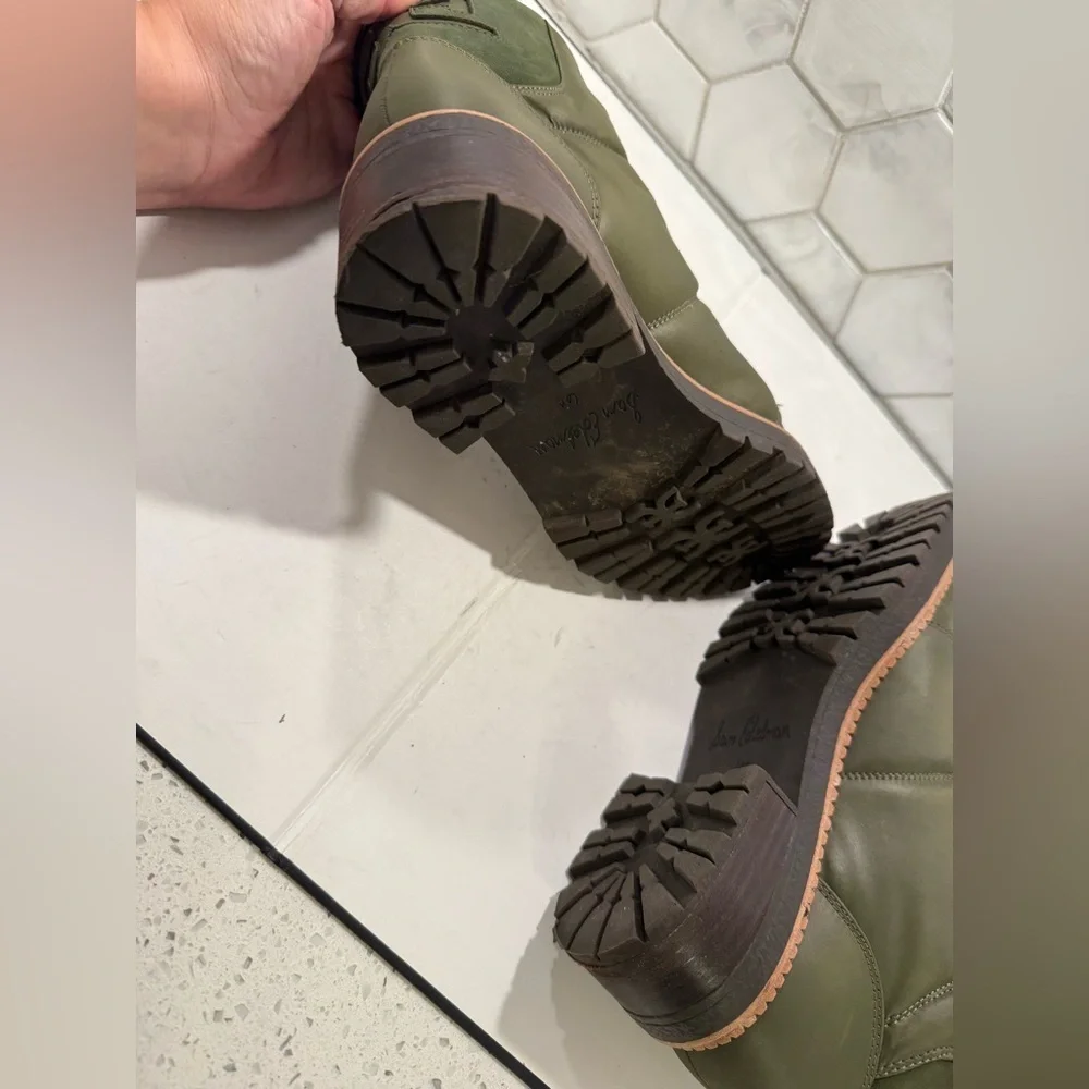 Sam Edelman Jalissa Army Green Waterproof Puffer Boots Leather & Fabric Size 6.5